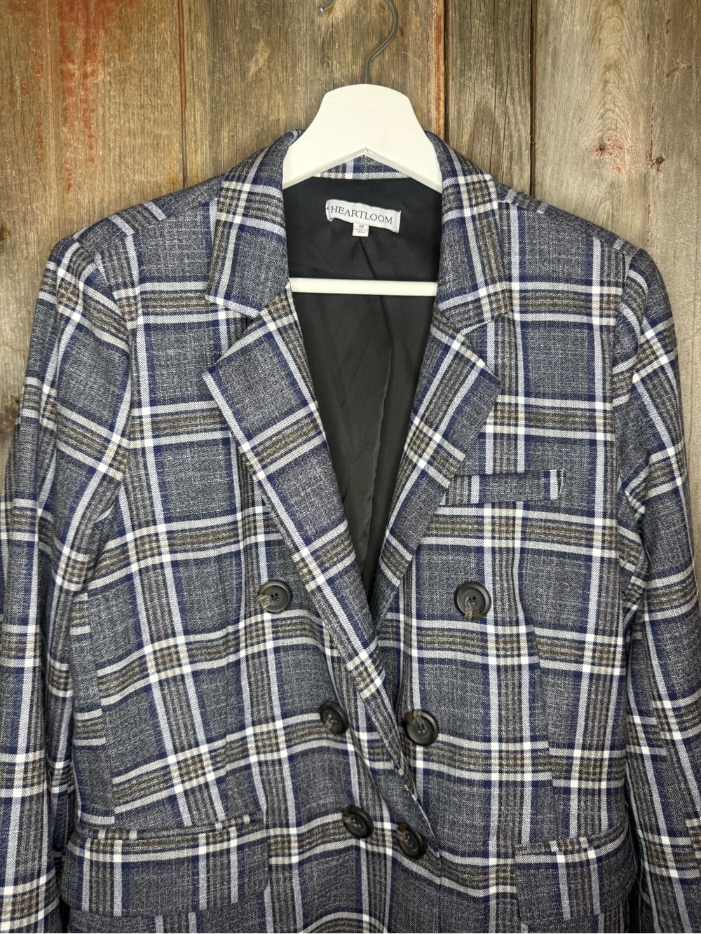 Heartloom Double-Breasted Plaid Blazer in Blue and White size Medium - Picture 4 of 10